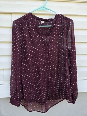 Old Navy Burgundy Polka Dot Sheer Long Sleeve Blouse | Women's Top